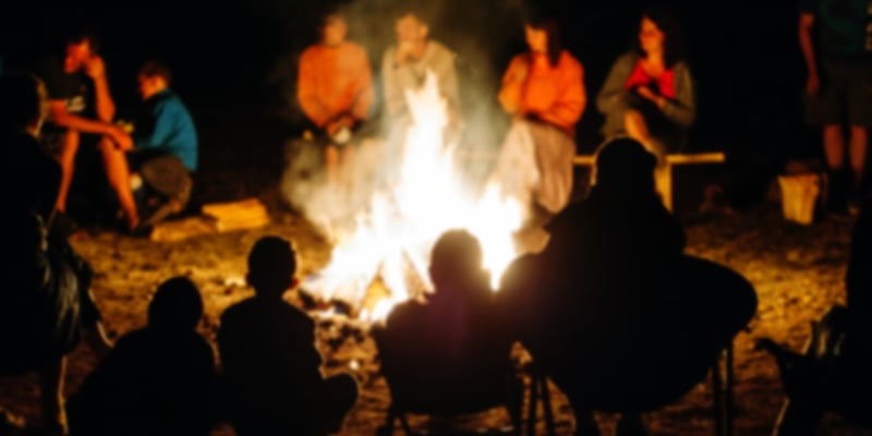 Campers sitting around a fire